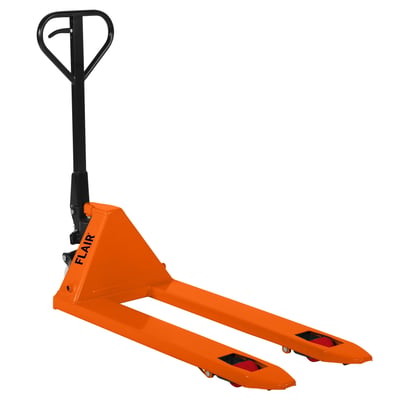 Robust orange FLAIR FL25101 palleløfter med kapacitet på 2500kg og 1150mm gafler, vist på hvid baggrund.