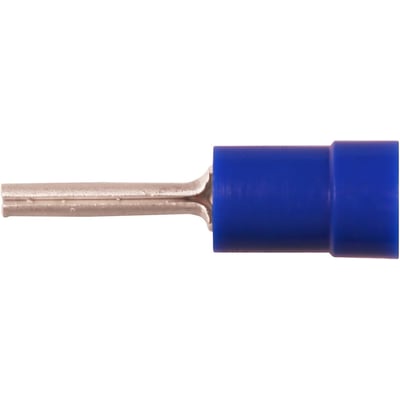Nærbillede af Elpress stiftkabelsko A2519SR, viser den blå polycarbonat isolation og den fortinnede kobberstift detaljeret.