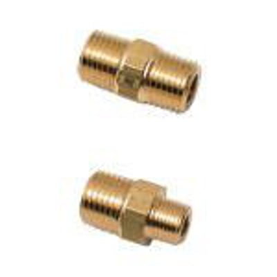 Parker Hannifin messing brystnippel, R3/4 udvendigt gevind til R1/2 udvendigt gevind, med ROHS overholdelse.