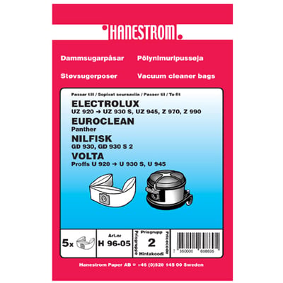 Hanestrom støvsugerposer til ELECTROLUX UZ 930 S og flere modeller, 5 stk. i pakken.