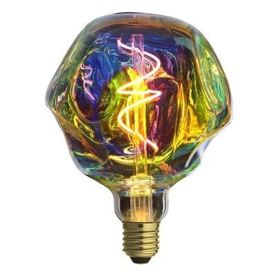 Rainbow Halo E27 LED pære med E27 fatning og unik form, der reflekterer lys i mange farver.