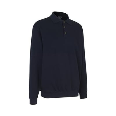 ID Identity GAME polosweatshirt i navyblå med polokrave og stolpelukning med tre knapper, størrelse M.