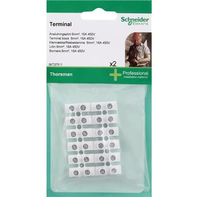 Schneider Electric Blist klemrække 2x6 pol, 4mm2, natur, vist i original emballage med 12 stk.