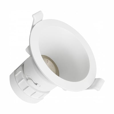 Hvid SpectrumLED Fiale Core LED-indbygningsspot med rund, skråtstillet front og synlige monteringsfjedre.