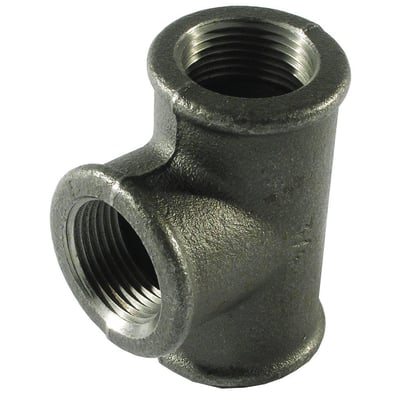 Unico tee fitting af sort, blødstøbt metal med 2 1/2" muffegevind i alle tre udgange, CN-produceret.