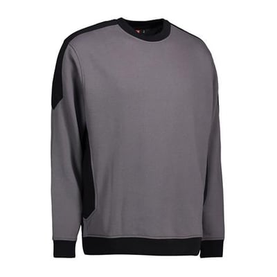 ID Identity Pro wear sweatshirt i sølvgrå med sorte detaljer på skuldre og sider, rund hals og ribkant ved ærmer og bund.