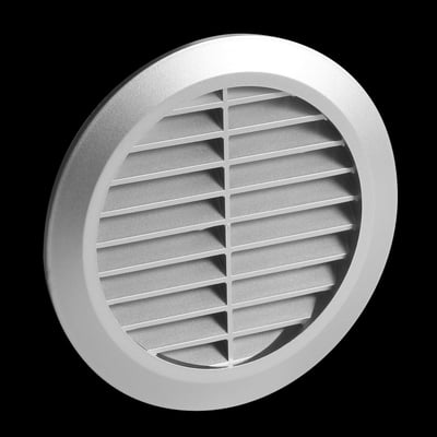 Unite T30M ventilationsrist i grå plastik med horisontale lameller og indbygget insektnet.