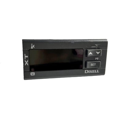 Sort Dixell hygrostat XT111C, 230 V, med display og betjeningsknapper til styring af temperatur, luftfugtighed eller tryk.