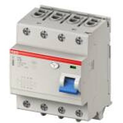 ABB Smissline F404A40/0.03 reststrømsafbryder med 4 moduler, blå afbryderhåndtag og tydelig mærkning.