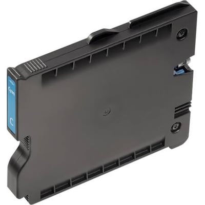 Weidmüller original cyan blækpatron til Printjet Advanced printere, set fra siden med fokus på sort plastikhus og blå label.