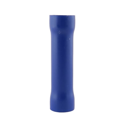 Blå isoleret samlemuffe fra Nelco, MTO Electric, til ledere på 1,50-2,50 mm², vist stående med åbninger i begge ender.