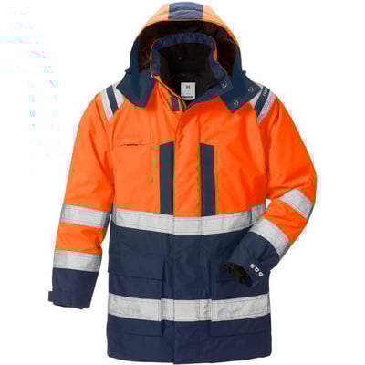 Kansas Fristads Hi-Vis Airtech 3-i-1 parka jakke i orange/marine, str. 3XL, med reflekser og aftagelig hætte.