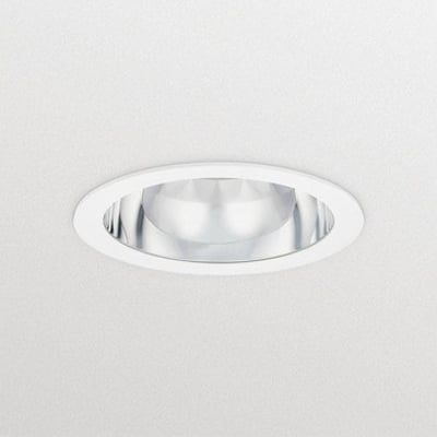 Philips GreenSpace Downlight DN470B i hvid med 200mm diameter, viser den indbyggede, matte hvide ramme og den reflekterende lyskilde.