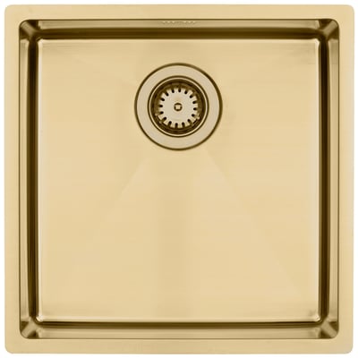 Lavabo Kubus 400 Soft køkkenvask i massiv messing set ovenfra med firkantet kumme og centralt afløb.