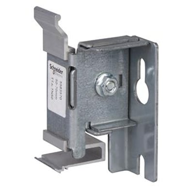 Schneider Electric TTA-TN70 vægkonsol i stål og aluminium, justerbar fra 70-110mm, monteret på hvid baggrund.