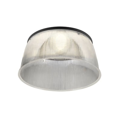 Sidevisning af SLV Highbay C 340 PD, sort, med detaljeret kig på den ribbede klare lysspreder og integrerede lyskilde.
