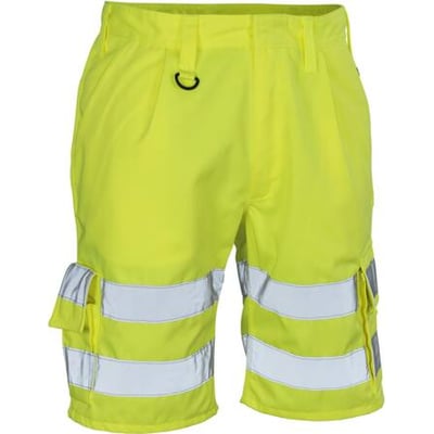 Mascot Shorts Pisa HI-VIS i fluorescerende gul, str. C52, med brede reflekser ved benene og praktiske lommer.