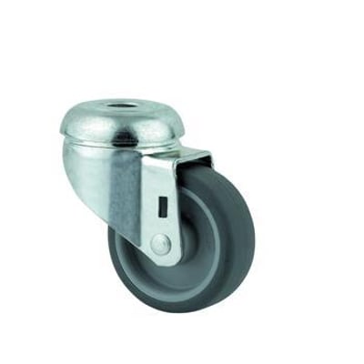 Tente drejeligt møbelhjul 50mm med grå gummihjulbane og zink-kromatiseret stålgaffel på hvid baggrund.