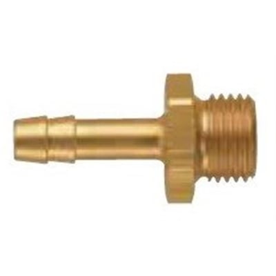 Messing slangestuds med 19mm slangeovergang og 1" BSPT gevind, 52mm lang, vist på hvid baggrund.