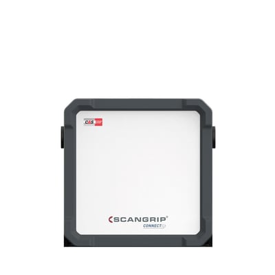 Scangrip Vega 2 Connect LED arbejdslampe i fuld visning på hvid baggrund, med CAS og ScanGrip Connect logoer.
