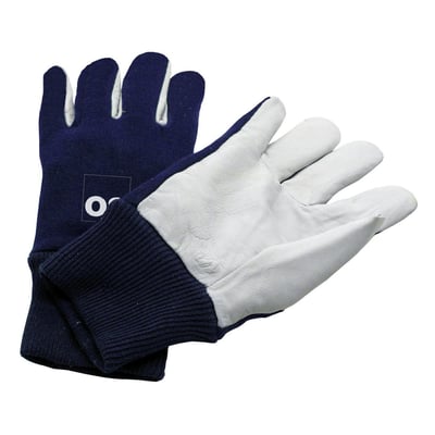 Handske Basic Technic Light rib i str. 11 med mørkeblå bomulds overhånd og hvid læderhåndflade.