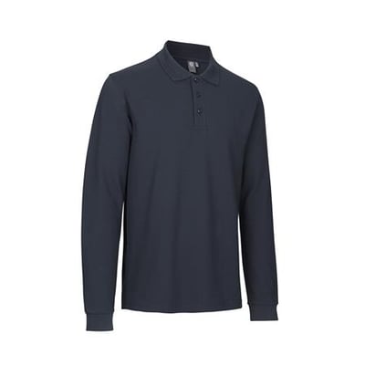 ID Identity poloshirt med lange ærmer i navyblå, str. 6XL, fremstillet i pique kvalitet med stretch.