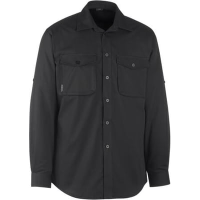 Mascot Mesa arbejds skjorte i sort, str. 39-40, med brystlommer og stolpelukning.