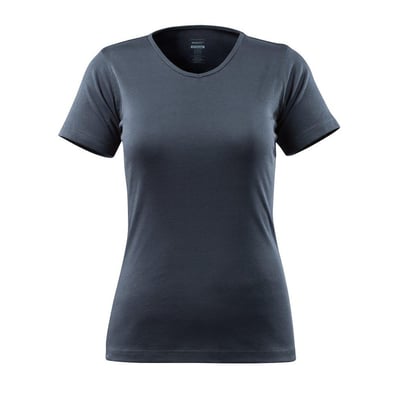 Mascot T-shirt til damer i mørk marineblå, figursyet model med V-hals og korte ærmer, fremstillet af 100% bomuld.