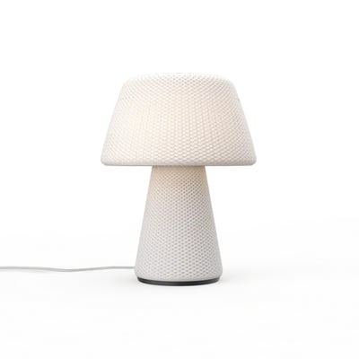 myCreation Voila bordlampe i transparent hvid, med E27-fatning og skærm i moderne 3D-printet polykarbonat.