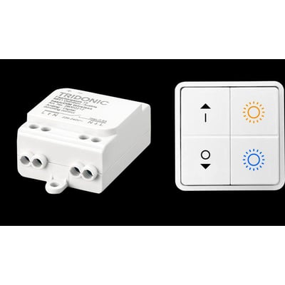 Trådløs DALI modtager og tryk til lysstyring med justering af lysstyrke og farvetemperatur, passer i Fuga rammer.