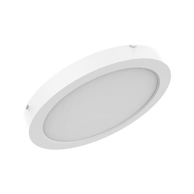 Hvid, rund Ledvance Downlight Universal D200 på 18 W med flad, lysende flade og synlige monteringsfjedre.