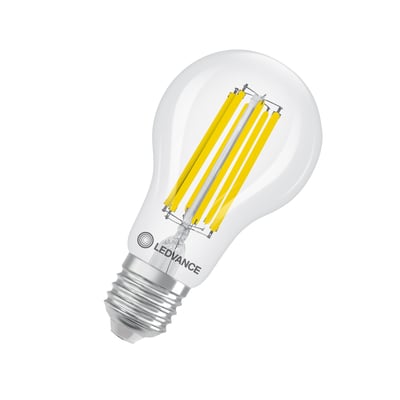 LEDVANCE LED-standardpære med synlige filamenter, E27-sokkel, 18 W, 2452 lm og dæmpbar funktion.