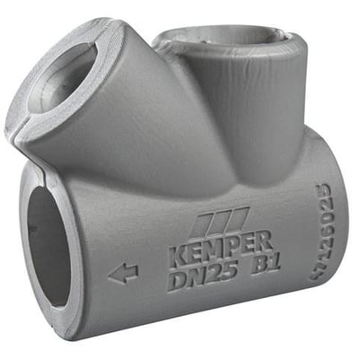 Kemper isoleringskappe til Multi-Fix Plus DN32, en grå PE-del med tre åbninger og mærket med Kemper og DN25.