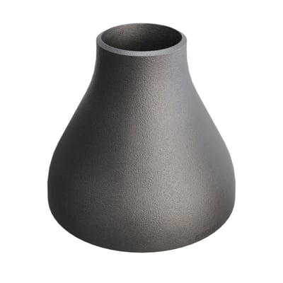 Konisk reduktion i P235GH stål, dimension 114,3/3,6x48,3/2,6, med en ru grå overflade og hvid baggrund.