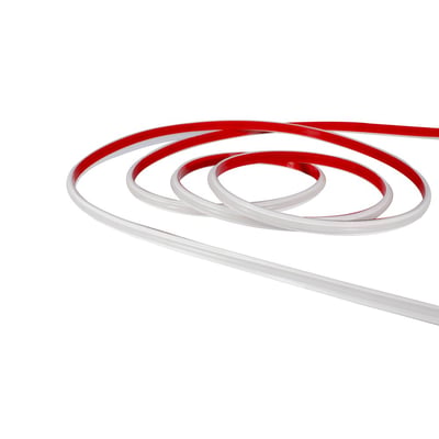 Vandtæt COB LED-stribe på 5 meter, 10x6 mm, med 24V tilslutning og varm hvid lyskulør.