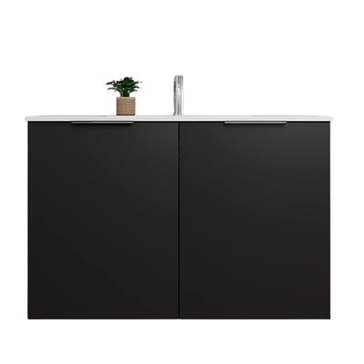 Sanibell Online møbelsæt i matsort med 2 låger og porcelænsvask med armatur, 101 x 36,5 cm.