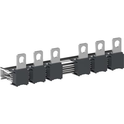Schneider Electric omkoblings skinnesæt til 3-faset brug, med 225A mærkestrøm, vist med 6 metal terminaler.
