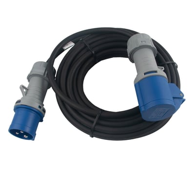 VAERK kabelsæt med 10 meter langt 3G1,5 H07RN-F kabel, 16A CEE 3P stikprop og forlængerled, IP44 klassificering.