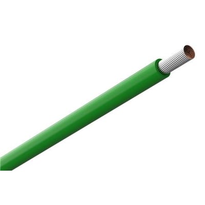 Grøn Amokabel TEXILine HF90 TW monteringsledning på 0,75 mm² med den flertrådede leder synlig i enden.