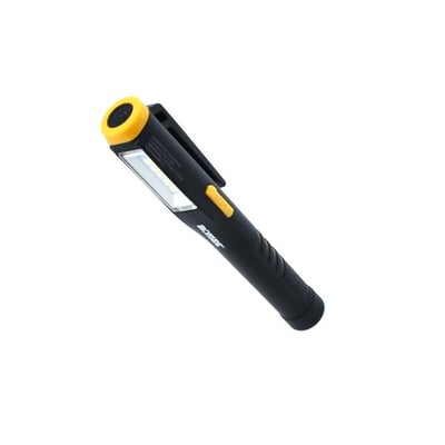 Ironside genopladelig pencillygte på 150 lm med clips, sort hus, gult toplys og langstrakt arbejdslys.