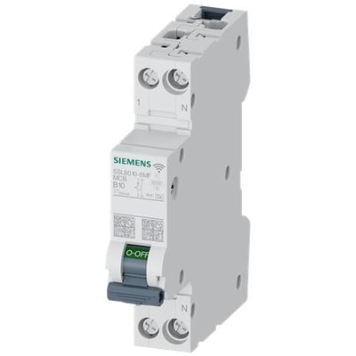 Siemens Mcb Com 5SL6010-6MF B10 miniatureafbryder med 1+N poler, 6 kA brydeevne og grøn/hvid afbryderfunktion.