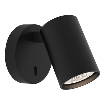 Astro Lighting Ascoli Single spot i mat sort med kipbart lampehoved, rund vægplade og synlig afbryder.