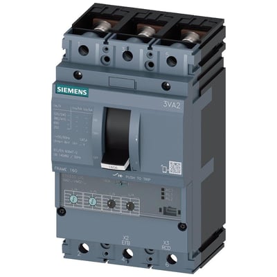 Siemens 3VA2110-7HM32-0AA0 maksimalafbryder, 100A, 3-polet, med drejehåndtag og klar information på fronten.