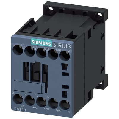 Sirius power kontaktor 3RT20, 7A, 3kW/400V, med 1 NO kontakt og 24V AC spole, monteret horisontalt.