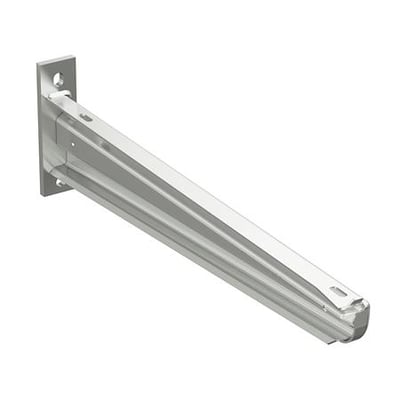 Schneider Electric konsol 50F-500 FZV 500 mm bredde, varmgalvaniseret overflade, monteret på en hvid baggrund.
