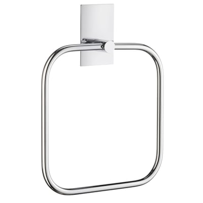 Beslagsboden håndklædering med firkantet ring og synlig selvklæbende plade i blank, forkromet finish.