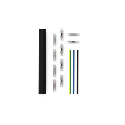 Wago kabelreparationssæt til multikabel, sort, serie 207, med 10 fjedersamlemuffer, 3 kabler og 1 krymperør.