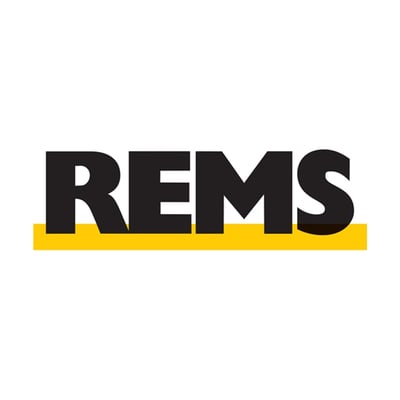 REMS logo i sort skrift på hvid baggrund med en gul linje under.