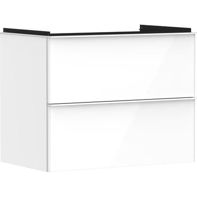 Hansgrohe Xelu Q vaskeskab i hvid højglans med to skuffer, fremstillet i MDF, der måler 780x475x605mm.