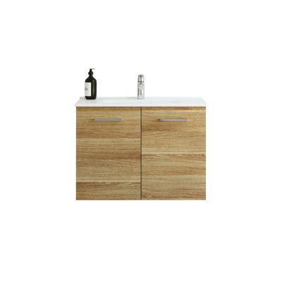 Dansani Mido+ møbelsæt med 81 cm bredde og varm eg finish, vist med Amber Mini vask og krom greb.